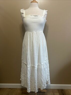 Maurices White Smocked Maxi Dress with Ruffle Straps